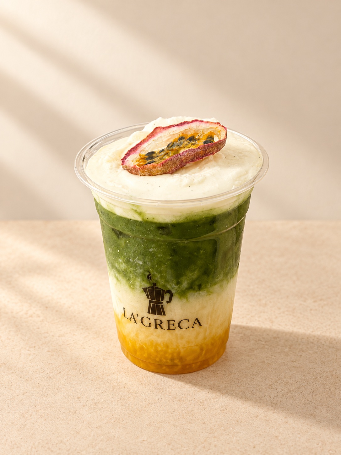 Passion fruit matcha with cold foam